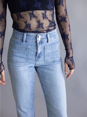 Flying Monkey Light Blue High-Rise Jeans with Front Patch Pockets